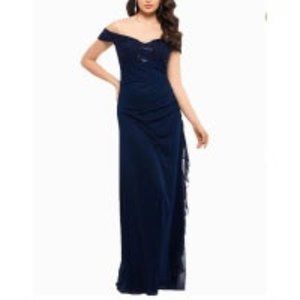 Betsy Adam Petite Lace Off-The-Shoulder Gown